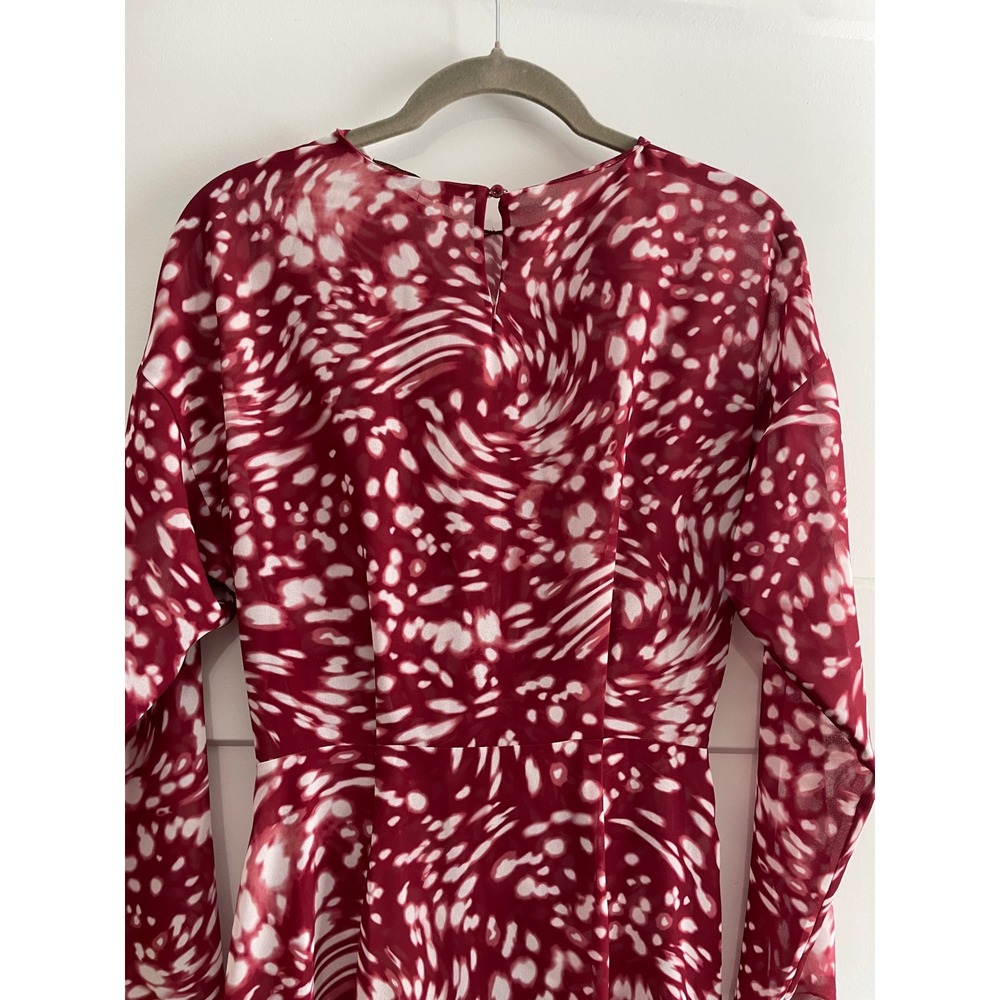 Maje Rivole Abstract Print Twist Front Midi Dress Burgundy White Long Sleeve - Picture 10 of 11